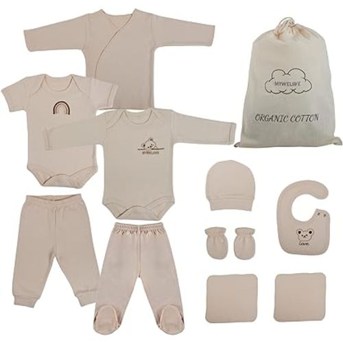 MYWELOVE Organic Cotton Premium Newborn Baby Layette Gift Set | 0-3 Months, Ink-Free, Baby Boy Clothes and Baby Girl Clothes