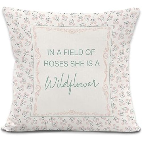 in A Field of Roses She is A Wildflower Throw Pillow Cover, Baby Girl Nursery Decor, Girls Nursery Decorative Pillowcase Cushion Case for Baby Little Girls Room Bedroom Decor Pillow Cover