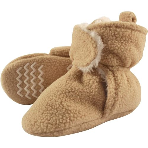 Hudson Baby Unisex Baby Cozy Fleece and Faux Sherpa Booties - 0-6 Months Infant - Tan