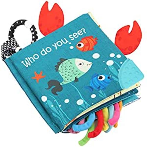 Fish Soft Cloth Book, Crinkle Baby Books Toys Shark Tails Soft Activity Early Education Toy for Babies,Toddlers,Infants,Kids, Teether Ring,Teething Baby Book Baby Octopus, Ocean Sea Animal Fish Books : Baby