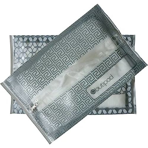 Butipods Reusable Wet Wipe Pouch Slim Case Travel Clutch Holder | Portable Diaper and Hand Bag Wipes Dispenser | Keeps Wipes Moist and Handy! | Set of 2 (Grey Keys & Tiles)