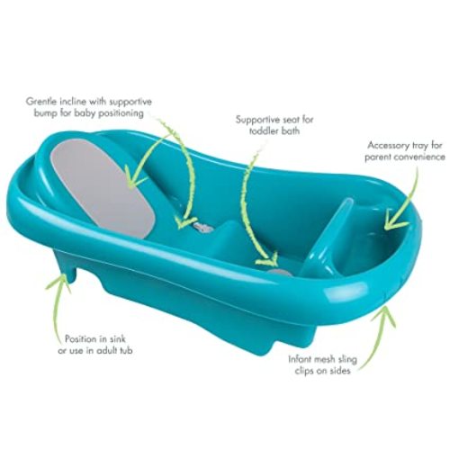 The First Years Newborn to Toddler Baby Bath Tub - Convertible 3-in-1 Baby Tub with Removable Sling - Ages 0 to 24 Months - Sure Comfort - Teal - Deluxe Tub
