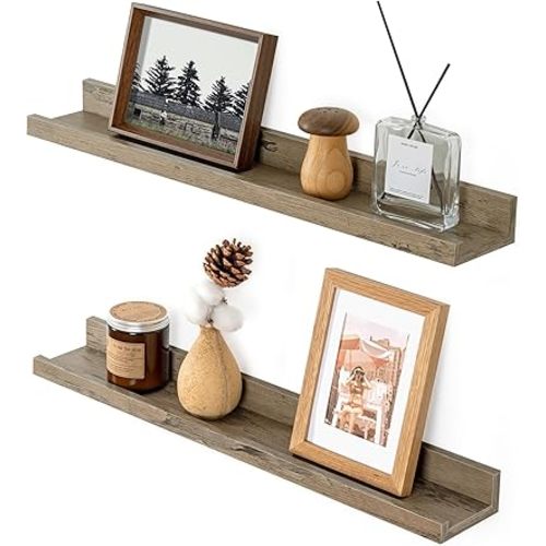 Picture Ledge Shelf, 24 Inch Floating Shelves Grey, Rustic Picture Shelf for Wall with Ledge, Floating Shelves with Lip, Picture Shelves for Nursery Book Shelf Pictures Album Records Collections
