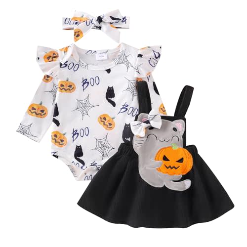 Baby Girl Christmas Thanksgiving Halloween Outfit Ruffled Romper Corduroy Suspender Skirts Sets Fall Winter Clothes