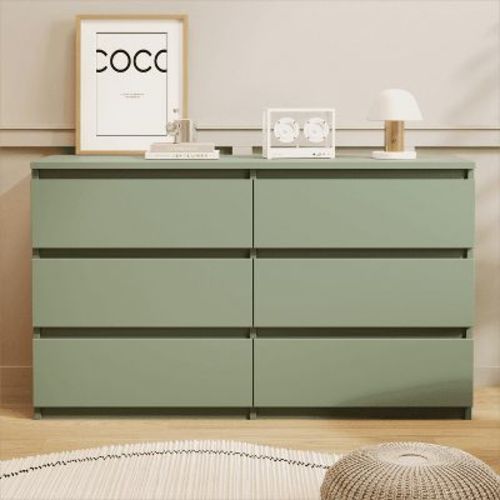 Resenkos Modern Mid Century 6 Drawer Wide Dressers Chests for Bedroom, Chest of Drawer Organizer Grey