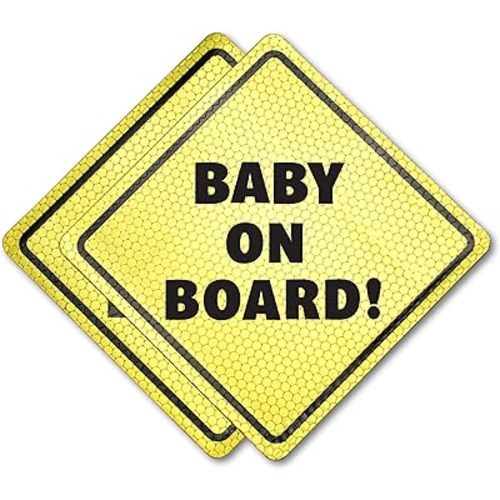 Baby On Board Signs for Cars - Reflective Magnet Sign for Bumper - 2 Pack, 5.5” by 5.5” - Magnetic Sticker Safety Signs, Accessories for Baby in Cars