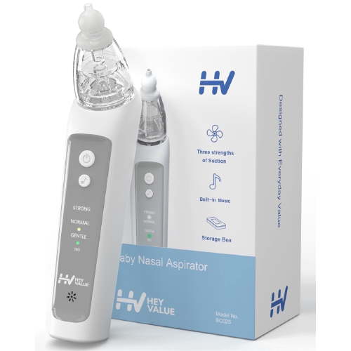 HEYVALUE Baby Nasal Aspirator with 3 Silicone Tips, Adjustable Suction and Music, Gray