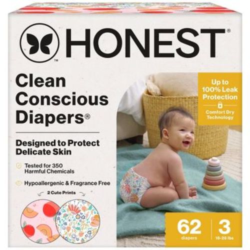 The Honest Company Clean Conscious Disposable Diapers -Just Peachy + Flower Power - Size 3 - 62ct
