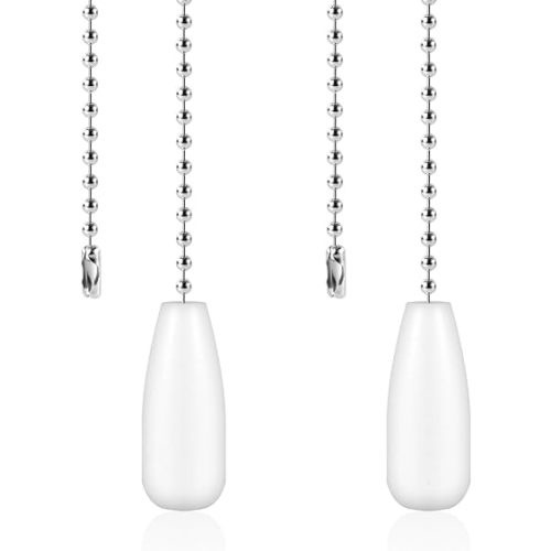 2pcs Ceiling Fan Pull Chain Extensions, 13 Inch Long Ceiling Fan Chain Extenders Wooden Light Pull Chain Extension Beaded Balls Fan Pull Chain Pendant for Ceiling Fan Light Lamp (White)