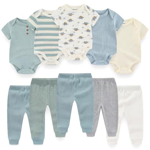 BIGBIGKISS Baby Bodysuit and Pant Set 10 Pack Cotton Newborn Baby Boy Girl Clothes Outfits