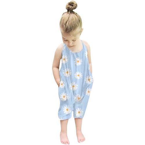 RAISEVERN Toddler Girls Halter Backless Romper Baby Kid Jumpsuit Pants Clothes with Pocket Size 1-6 T