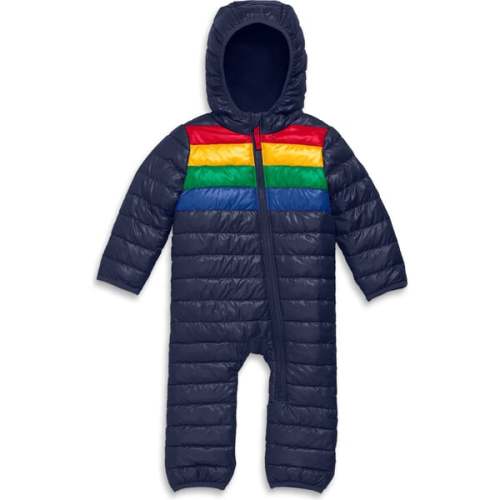 Baby Lightweight Puffer Suit In Rainbow Stripe, Navy Bold Rainbow - Primary | Maisonette