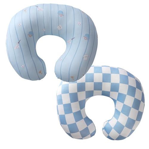 2-Pack Nursing Pillow Covers,Ultra-Soft Stretchy Breastfeeding Pillowcase for Baby Boys Girls, Fits 22.5"x18" Pillows,Removable Feeding Pillow Slipcovers for Newborn(Baseball & Blue Checkered)