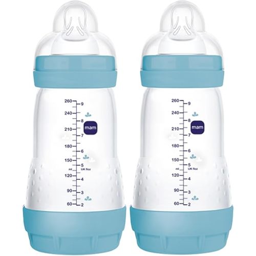 MAM Easy Start Anti-Colic Baby Bottle 9oz, Medium Flow, Breastfeeding-Like Silicone Nipple Bottle, Reduces Colic, Gas, & Reflux, Easy-to-Clean, BPA-Free, Vented Baby Bottles for Newborns, 2+ Months