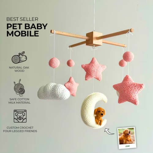 Pet Moon Pink | Custom Crochet Pet Nursery Baby Mobile – My Dollfy