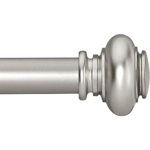 SIMEWIN Silver Curtain Rods for Windows 48 to 84 Inches Adjustable Decorative 1 Inch Diameter Single Window Curtain Rod Set with Classic Finials, Silver Finishing