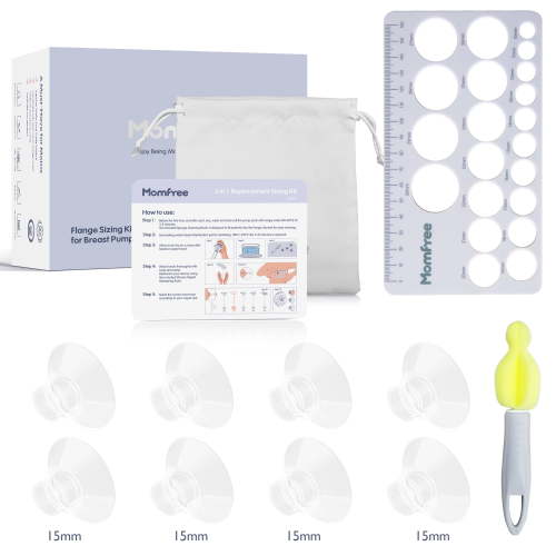 8PCS Flange Sizing Kit 15mm for 24mm Flanges/Shield, Soft Silicone Flange Insert Compatible Momcozy/Spectra/Medela Breast Pump, Breast Pump Essential kit(with Nipple Rulers and Storage Bag)