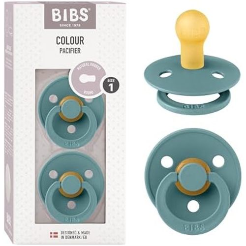 Bibs Colour Pacifier 2-Pack | BPA Free Soother, Round Nipple. Natural Rubber Latex,