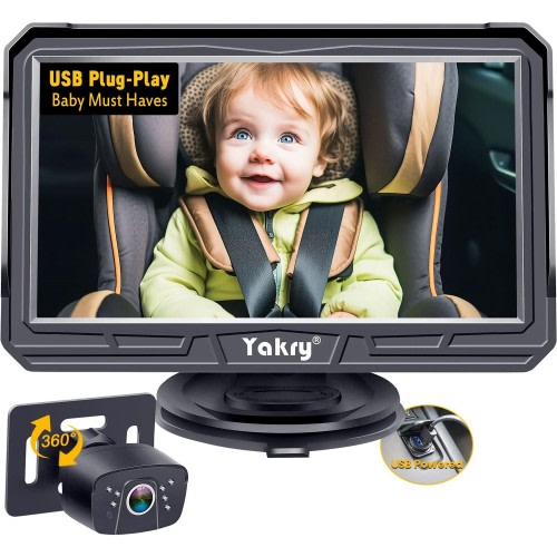 Yakry Baby Car Camera Gifts USB: HD 1080P Eye Protection Plug and Play 360° Rotation 3 Mins Easy Install Backseat Camera 2 Kids 170° Wide View Carseat Camera Baby Car Monitor Y60