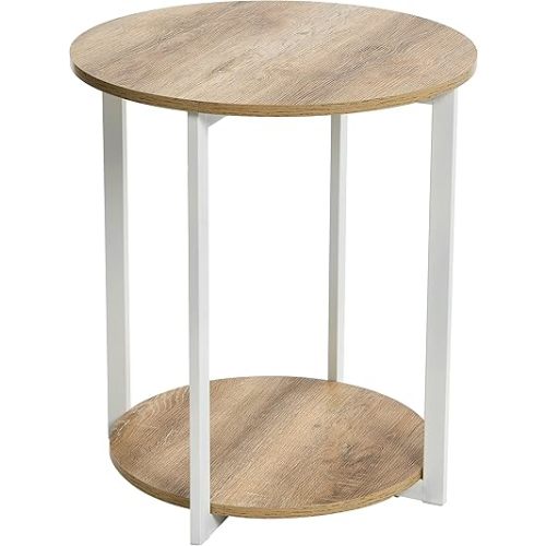 Household Essentials Coastal Oak Round End Table 2 Tier