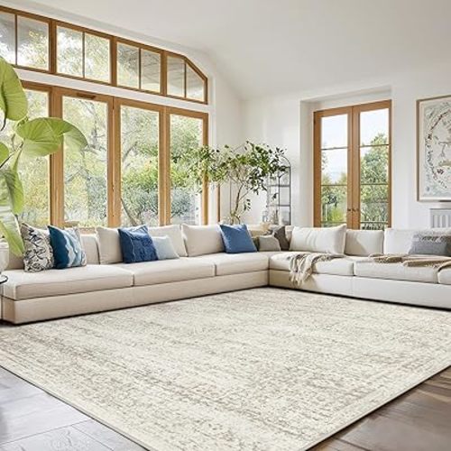 Washable Rugs 9x12 Area Rugs for Living Room,Rugs for Bedroom, Large Carpets,Ultra Soft Faux Wool Retro Dining Room Rug,Non Slip&Non-Shedding Low Pile Vintage Print Rug Indoor for Home Office