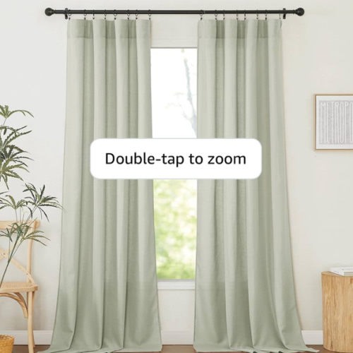 RYB HOME Sage Green Linen Sheer Curtains, Rod Pocket Spring Summer Decor for Boho Farmhouse Living Room Bedroom Privacy Added Soft Airy Drapes, W 52 x L 84 inches, 2 Panels Set