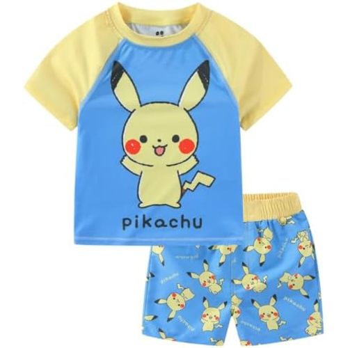 Pokémon Monpoke Pikachu Boys UPF 50+ Rash Guard Shirt and Swim Trunks Shorts Swimwear Set Swimsuit for Infant and Toddler