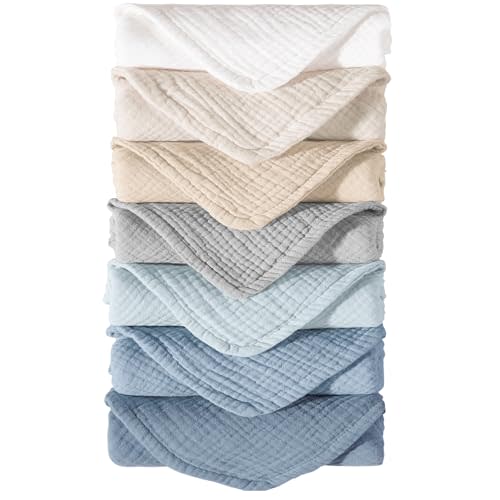 Konssy Muslin Baby Burp Cloths Sets for Unisex- 7 Pack Soft 100% Cotton Burping Clothes for Newborn,Baby Girls and Boys