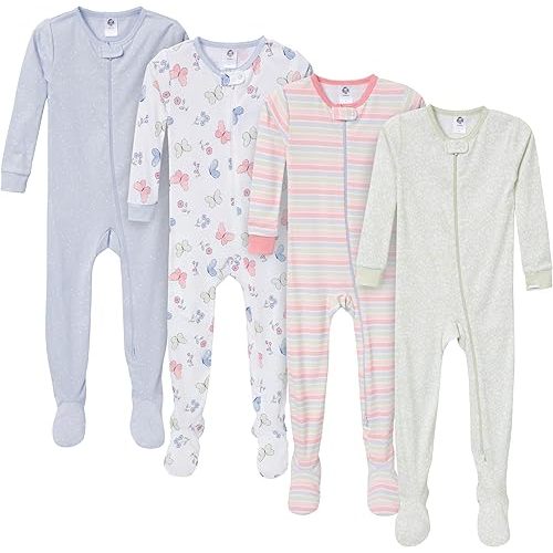 Gerber Baby Girls' 4-Pack Footed Pajamas