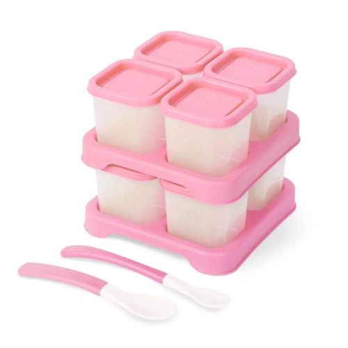 8-Pack Baby Food Storage Containers Freezer Safe BPA Free (Pink, 4 OZ Each) - Solid Food Storage Containers Baby Stackable Baby Food Containers with Lids - Baby Food Freezer Storage Tray 4 Oz - 4 Ounce - [Pack of 8] Pink Lid - 4 Ounce (120ml) Each
