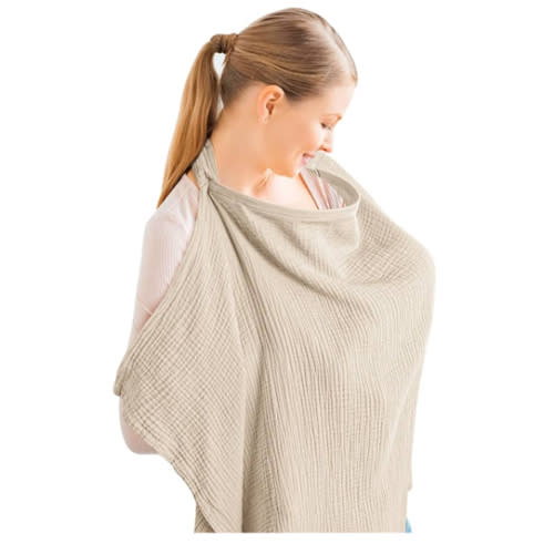 Konssy Muslin Nursing Cover for Baby Breastfeeding, Breathable 100% Cotton Breastfeeding Cover with Rigid Hoop for Mother Nursing Apron, Multi-use Carseat Canopy (Summer Wheat)