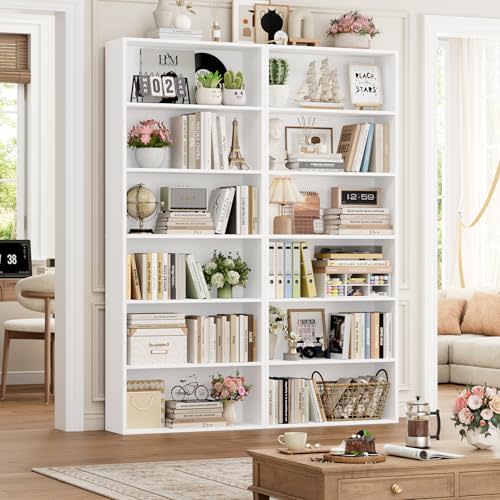 FOTOSOK 6-Tier Open Bookcase and Bookshelf Set of 2, Freestanding Display Storage Shelves Tall Bookcase for Bedroom, Living Room and Office, White
