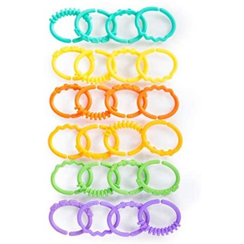 Bright Starts Lots of Links Rings Toys - for Stroller or Carrier Seat - BPA-Free 24 Pcs, Ages 0 Months Plus