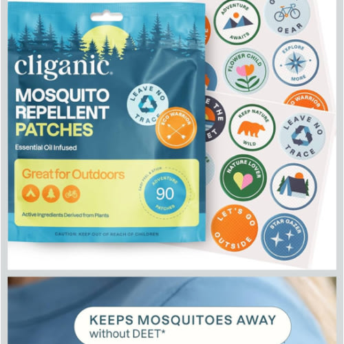 Cliganic Mosquito Repellent Stickers (90 Pack) - Camping Patches for Kids & Adults, Natural DEET-Free, Essential Oil Infused