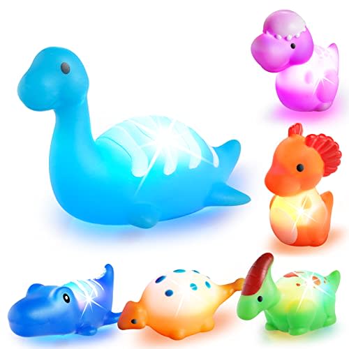 VIBOYLAR Bath Toys for Toddlers 1-3: 6 Packs Light-Up Floating Dinosaur Baby Toddler Bath Toys Set for Boys Kids Birthday Easter Christmas - Water Bathtub Shower Pool Bath Toy for Children Preschool