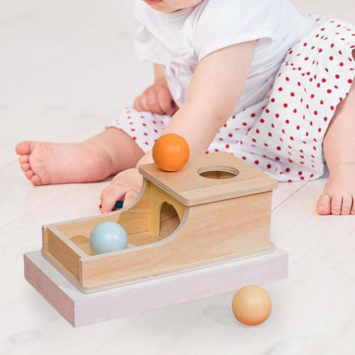 Montessori Ball Drop Box Developmental Toy Preschool Learning Toy with Tray Three Balls Object Permanence Box for 1 Year Old Children Babies