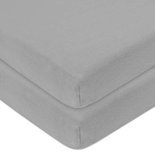 American Baby Company 2 Pack Fitted Pack N Play Playard Sheet 27" x 39", Soft Breathable Neutral 100% Cotton Jersey Pack and Play Sheet, Gray, for Boys and Girls, Fits Most Mini Crib
