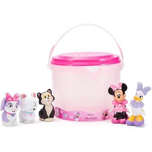 Disney Store Official Minnie Mouse Bath Toys Set - Includes 5 Detailed Toys with a Straining Storage Bucket - Bath Time Fun & Water Play Set for Kids