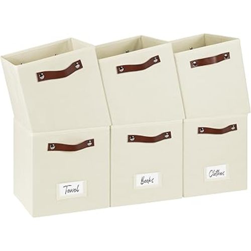 FinishingBo 6-Pack Storage Cubes with Handles & Label Holders Basket, Closet Cube Home Organizer Bins(Beige, 10.5*10.5*11 inch)