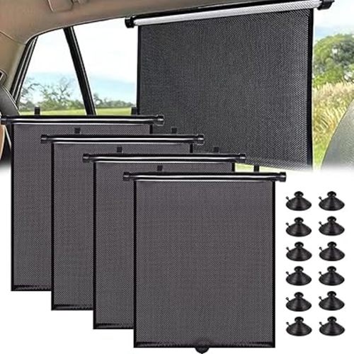 4 Pack Car Window Shades for Baby, 2024 Upgraded 16"×18" Extended Car Sun Shade Side Window, Retractable Car Side Window Sun Shade for Heat, UV and Sun Glare Protection, Baby Car Accessories for Car