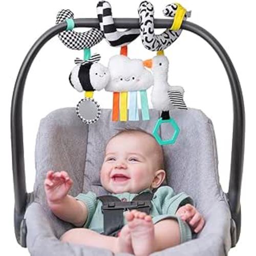 Itzy Ritzy Spiral Car Seat & Stroller Activity Toy - Stroller & Car Seat Toys for Ages 0 Months and Up - Hanging Toys Include Dangling Ring, Mirror and Textured Ribbons (High Contrast)