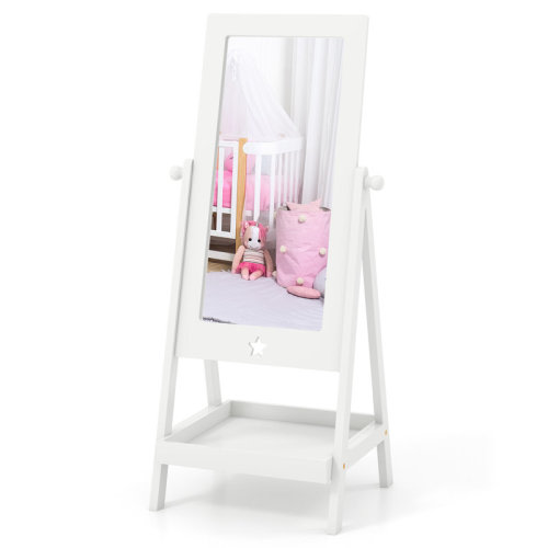 Harriet Bee Full Length Mirror For Kids Freestanding Dressing Mirror With Storage Shelf & Foldable Fabric Storage Bin | Wayfair