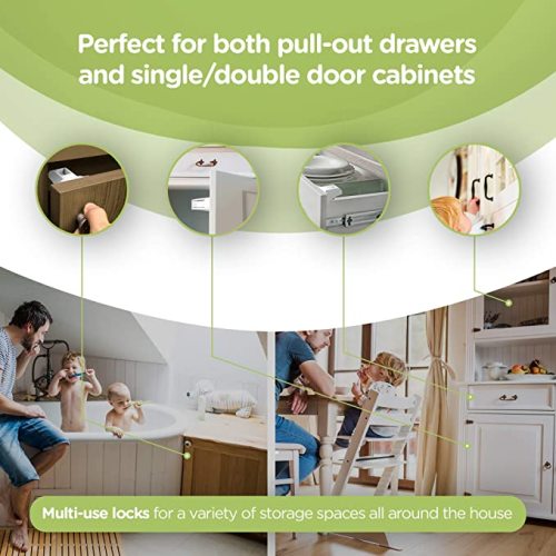 Baby Proofing Cabinet Lock Brown Child Safety Latches Lock with 3M  Adhesive, No Drilling Childproofing Safety Strap Locks for Cabinets, Oven,  Fridge, Drawers, Dishwasher, Toilet Seat 4 PACK Brown