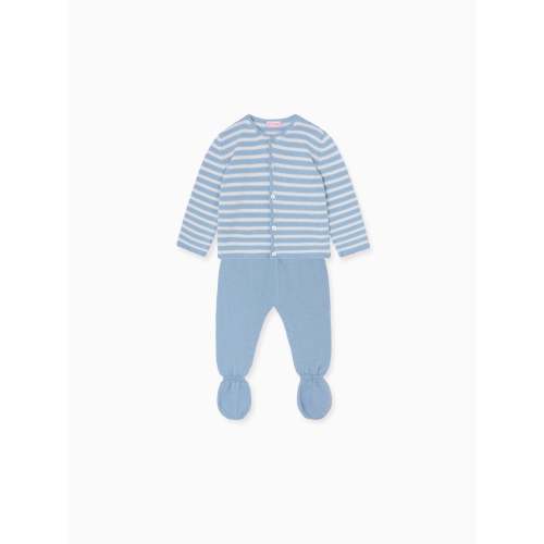 Dusty Blue Stripe Pinto Merino Baby Knitted Set
