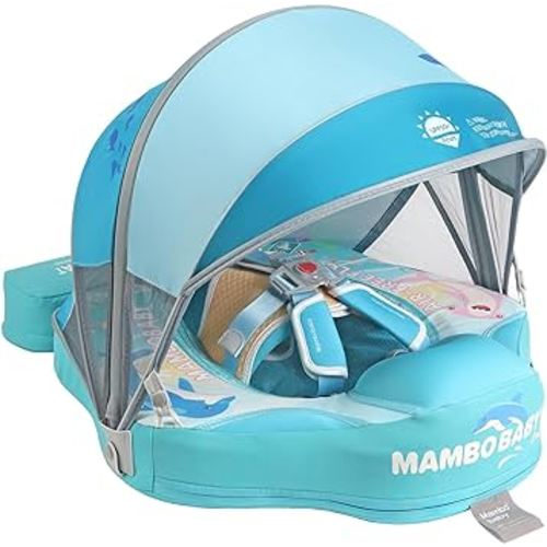 Mambobaby Float with Canopy Tail Non Inflatable Smart Swim Trainer Solid Baby Swim Pool Float Mambo Baby Float Infant Toddler Swimming Ring