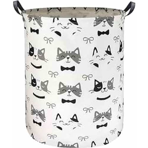 HIYAGON Large Storage Baskets,Waterproof Laundry Baskets,Collapsible Canvas Basket for Storage Bin for Kids Room,Toy Organizer,Home Decor,Baby Hamper(Bowknot Cat)