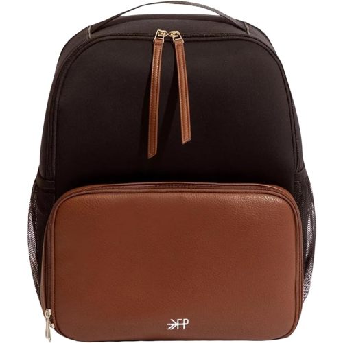 Freshly Picked Breast Pump Backpack, Wipeable Vegan Leather and Neoprene Breast Pump Bag, Fits Most Breast Pumps Including Spectra S1 and S2, 3-Compartment, 8-Pocket Mom Travel Backpack - Black