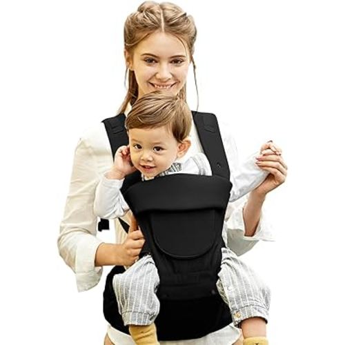 Baby Carrier Newborn to Toddler,Baby Carrier with Hip Seat,Ergonomic, Safety-Certified Baby Hip Carrier with Foldable Neck Support Pod,12 in 1 Baby Holder Carrier with Adjustable Waist Belt-Black