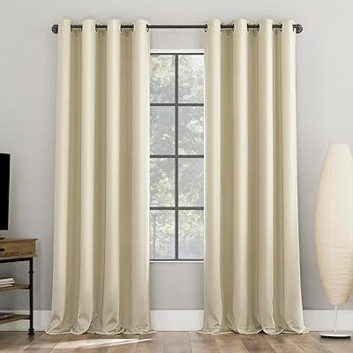 Sun Zero Nordic 2-Pack Theater Grade Noise Reducing Extreme 100% Blackout Grommet Curtain Panel Pair, 52" x 84, Cream Off-White