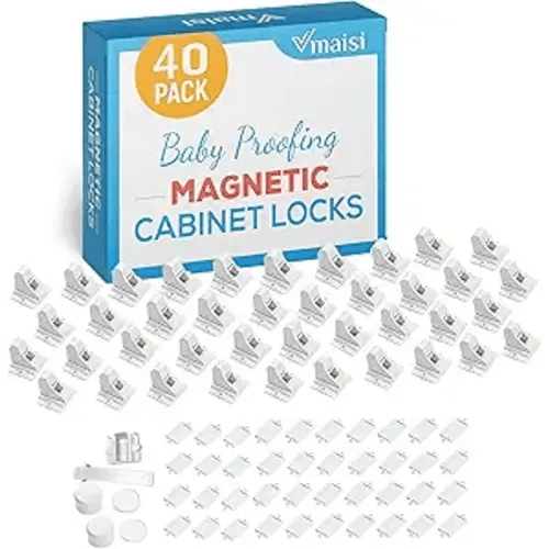Vmaisi Adhesive Magnetic Locks for Cabinets & Drawers (40 Locks and 4 Keys)